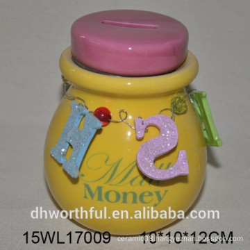 Ceramic money cash box with tie